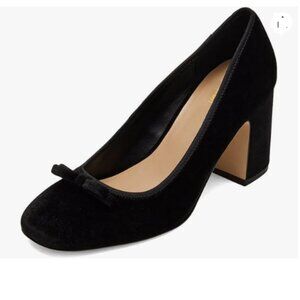Pazzion Women Round Closed Toe Pumps Velvet Double Bows Chunky High Heel Black
